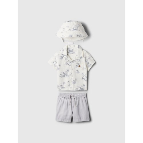 Baby Linen-Cotton Outfit Set in toile, size: 3-6 M