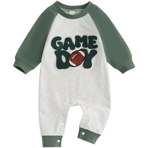 Baby Boy Football Outfit One Piece Football Game Day Ribbed Romper Jumpsuit Fall Newborn Coming Home Clothes