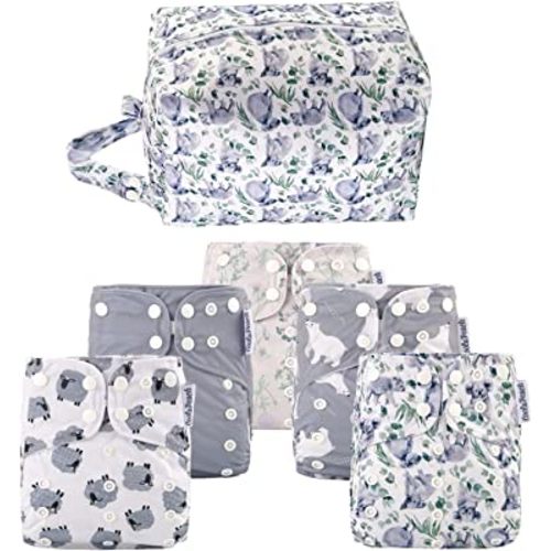Baby Cloth Diapers Washable Reusable Diapers for Baby Girls, One Size Adjustable Pocket Nappy Covers 5 Pack+ 5pcs Microfiber Inserts+ One Waterproof Bag