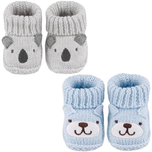 Newborn Knit Booties Soft Baby Sock Boots for Infant Boys Girls First Walkers 2 Pairs, 0-3 Months