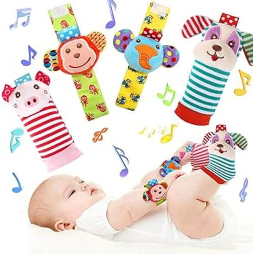 AZEN Baby Rattle Socks, Baby Toys 3-6 Months, Baby Wrist Rattles for Babies 0-6 Months, Newborn Infant Toys 0-6 Months, 3 Month Baby Toys, 6 Month Old Baby Must Have