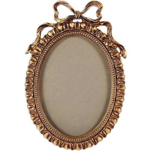 LUOZZY Oval Picture Frame European Style Photo Frame with Embossed Bow Picture Frame Antique Ornate Display Photo Frame for Home Wall Decor - Gold