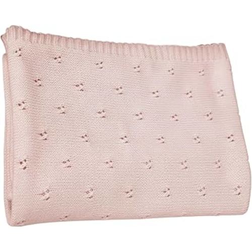 Baby Knit Blanket, 100% Cotton Eyelet Patterns, Soft, Cozy, Lightweight Swaddle for Newborn & Infant Swaddling Beige Neutral, Perfect Baby Shower Ideas Pink 30x30