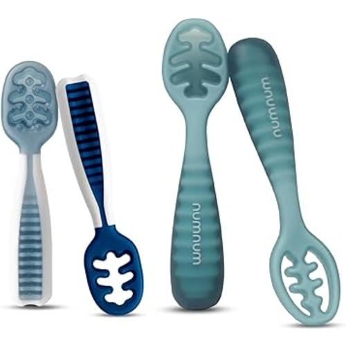 NumNum Baby Spoons Set, Pre-Spoon GOOtensils for Kids Aged 6+ Months - First Stage, Baby Led Weaning (BLW) Spoon - Self Feeding, Silicone Toddler Food Utensils - 1-Pack, 4 Spoons