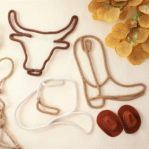 RattanView 3 Pcs Western Wall Decor Boho Cowboy Nursery Decor Cowboy Boots Hat Back to School Classroom Decorations Howdy Sign 3 Size Woven Macrame Decoration Cow Skull for Bedroom Living Room
