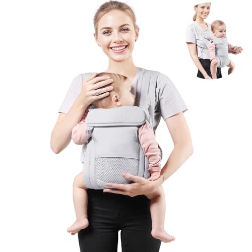 Shiaon Baby Carrier Newborn to Toddler(7-30lbs), Toddler Carrier with Adjustable Shoulder Strap, Baby Holder Carrier with Breathable Mesh Fabric, Grey