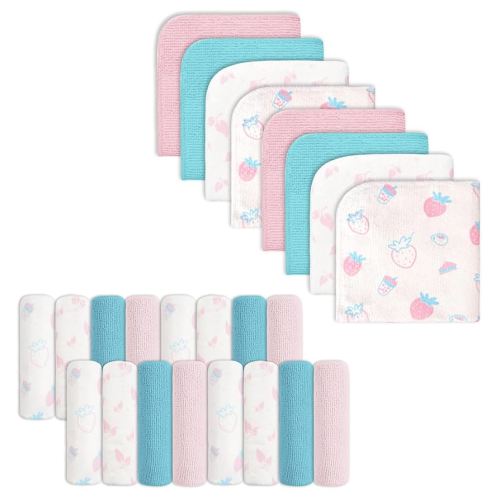 Softan Baby Washcloths, 24Pack Baby Wash Cloths Extra Soft & Ultra Absorbent, Baby Towels Face Towel Unisex for Boys Girls Face & Body, Washclothes Gentle on Sensitive Skin, 9''x 9'' Strawberries