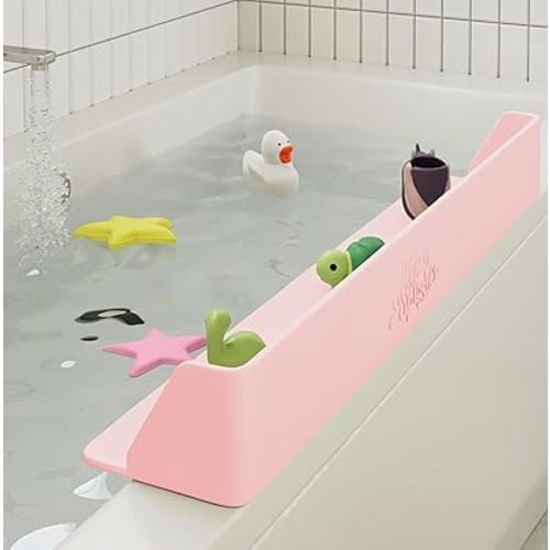 PlayPad, Bathtub Splash Guard Play Shelf - Toy Tray Caddy Holder Storage - Suction Cups Attach to Bath Tub - No Mess Water Spill in Bathroom for Toddlers Kids Baby (Pink)