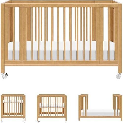 babyletto Rolli Convertible All-Stages® Bassinet and Full-Size Crib in Honey, Greenguard Gold Certified, FSC Certified, Portable & Adjustable with Conversion Kits and Pads Included