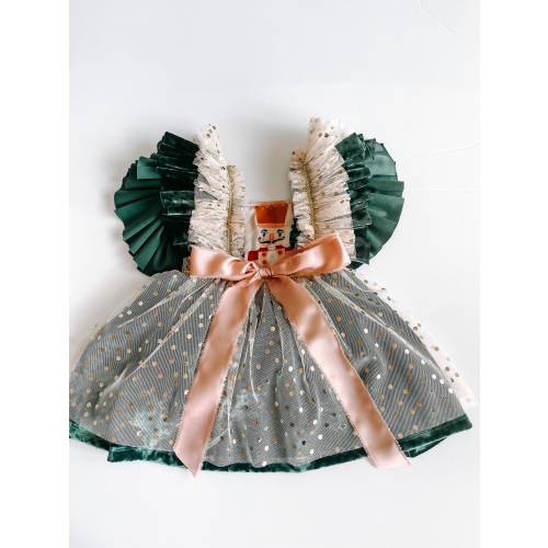 Nutcracker Christmas Dress//Girls Christmas Dress//Green Velvet Christmas Outfit