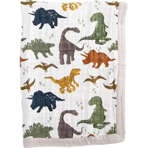 Little Unicorn Dino Friends Cotton Muslin Quilt Receiving Blanket | 100% Cotton | Super Soft | Babies and Toddlers | 30” x 40” | Machine Washable