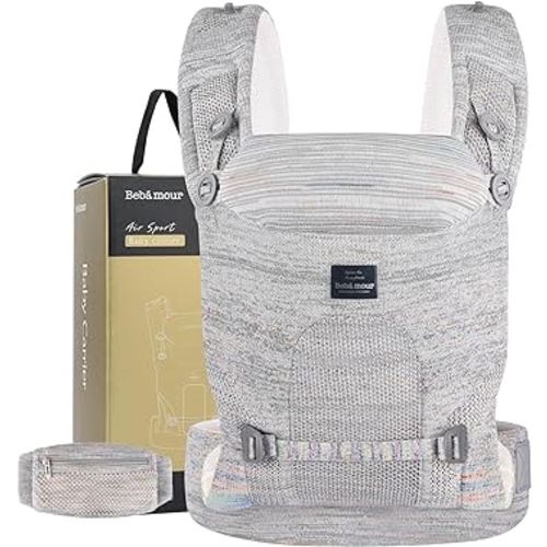 Bebamour Knit Baby Carrier Newborn to Toddler -Lightweight Baby Wrap Carrier 3-in-1 Baby Carrier Front and Back Carry (Grey)