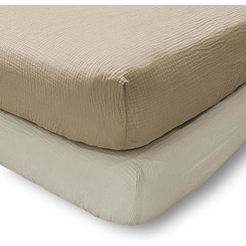 Levtex Baby - Cloud Muslin Sheet Set Crib Fitted Sheet - Fits Standard Crib and Toddler Mattress - Solid - Cocoa and Beige - Nursery Accessories - 100% Cotton