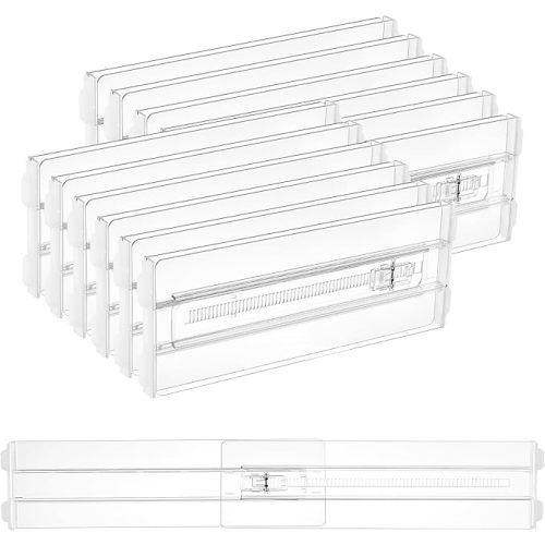 Vtopmart 12 Pack Drawer Dividers for Clothes, 4" High 13"-22" Adjustable Expandable Dresser Drawer Organizer, Clear Plastic Separators for Dresser, Baby Clothing, Underwear, Cosmetic, Toiletries