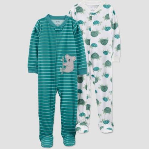 Carter's Just One You® Toddler Boys' 2pk Turtles and Koalas Footed Pajama - White/Green 18M: Polyester, Long Sleeve