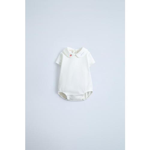 BODYSUIT WITH EMBROIDERED COLLAR - Oyster-white | ZARA United States