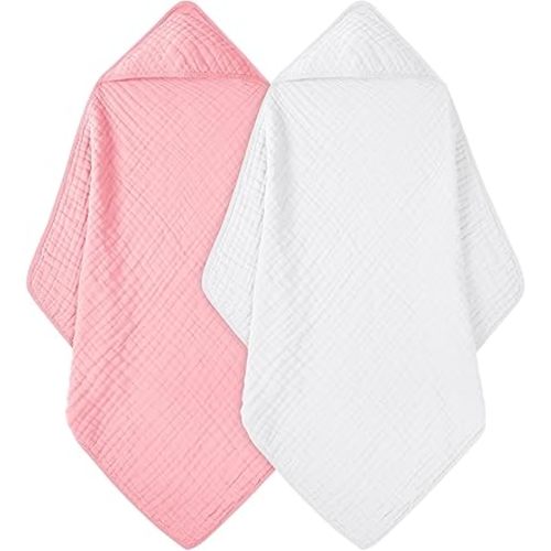Baby Bath Towels, 100% Muslin Cotton Hooded Baby Towels for Newborn, Baby Towels with Hood for Infant Toddler and Kids, Large 32x33Inch, Soft and Absorbent