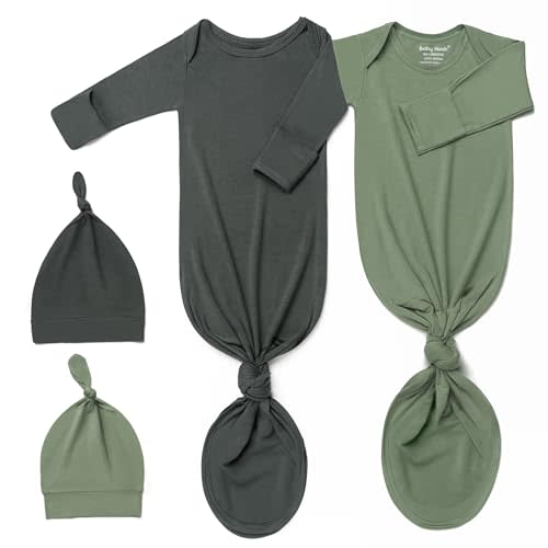 2Pack Knotted Gown Baby, Super Soft Long Sleeve Newborn Hospital Outfit Boy Girl Coming Home, Built-In Mittens Clothes