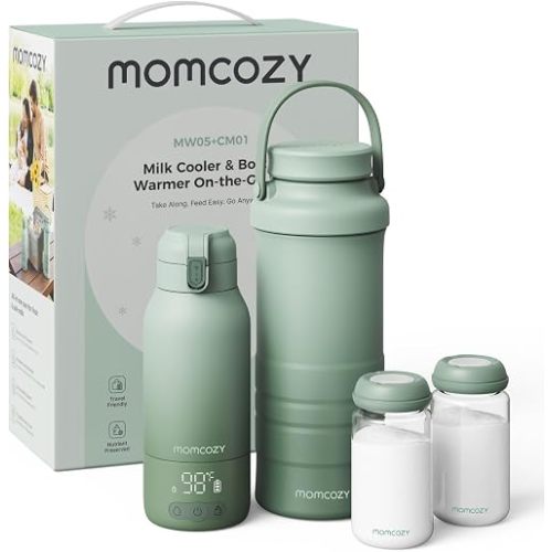Momcozy Portable Bottle Warmer & Breastmilk Cooler Set On-the-Go Essentials | Nutrient Preserved, 24 Hours Cooling, Fast & Even Warming, Travel-Friendly, Easy Use, Large Capacity, Gift for Baby Registry
