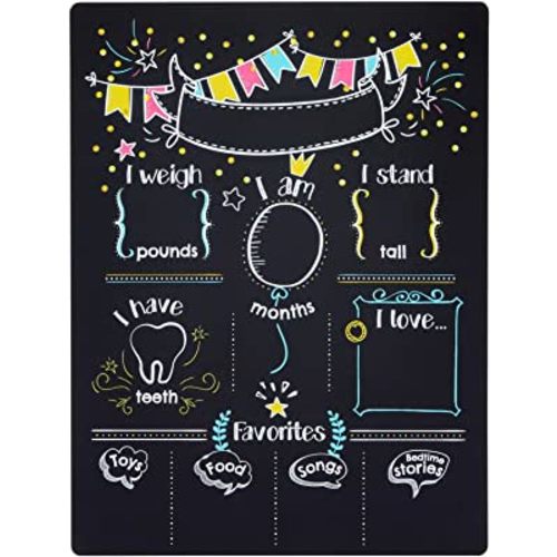 BLUE PANDA Monthly Baby Milestone Chalkboard, First Year Boy and Girl Age Tracking Growth Sign (11.6 x 15.6 in)