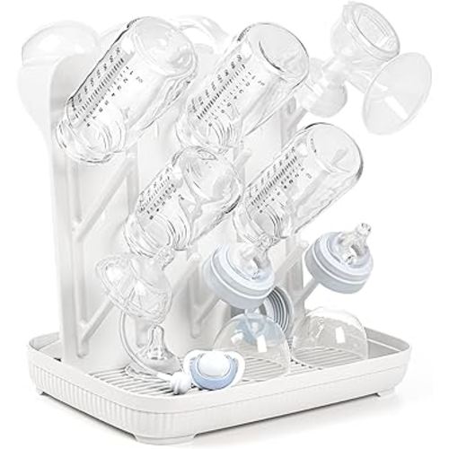 Termichy Baby Bottle Drying Rack: Large Vertical Bottle Dryer Rack Holder - Space Saving Standing Drying Rack for Baby Bottles and Pump Part Cleaning (White)