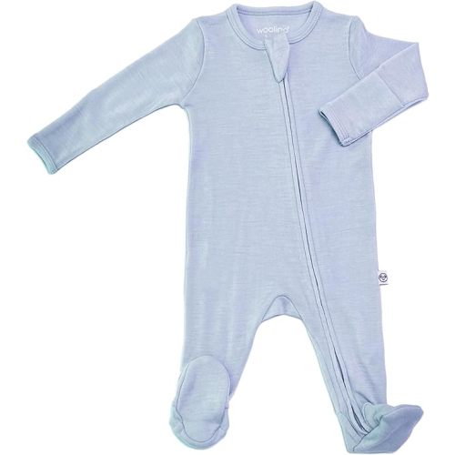 Woolino Toddler Footie Sleeper, Merino Wool Baby Pajamas, One-Piece Sleeper Jumpsuit, Front Zip Footie Romper for Unisex - 3-6 Months - Blue