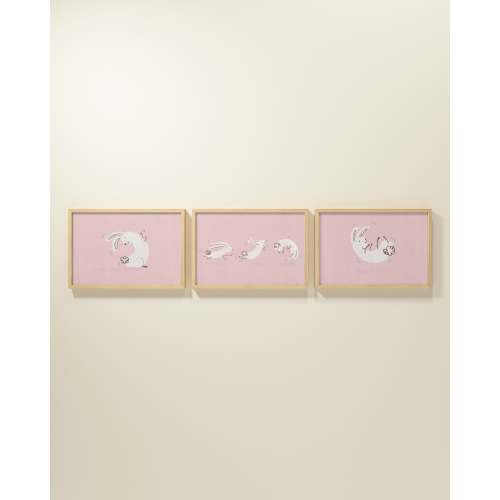 Bouncing Bunny Framed Wall Art Set in Rose