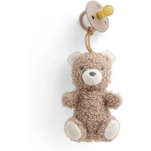 Itzy Ritzy Pacifier & Lovey Set - Natural Rubber Paci with Stuffed Animal Lovey - Detachable Plush Bear Pacifier Holder & Coordinating Natural Rubber Soother, Ideal for Ages 0-6 Months (Bear)