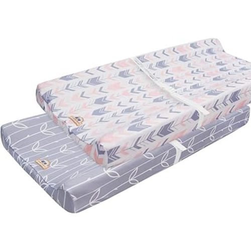 BlueSnail Print Changing pad Cover Set 2PK, Breathable and Comfortable Changing Pad Cover for Boys and Girls (Gray+Pink Arrow)