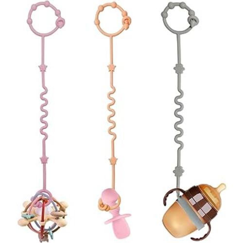 Toy Safety Straps, Toy Bungee Cords Baby, 3 Pack Stroller Straps Adjustable Baby Teether Toy Straps, Sippy Cup Holder Straps for Strollers, Applies to Teether Toy, Stroller Accessories.