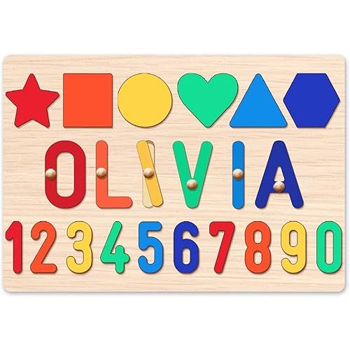 Wooden Name Puzzle for Kids Personalized, Easter Gifts for Toddlers, Number and Name Puzzles, 1st Birthday Gifts, Early Learning Toys for Baby Boy or Girl, Educational Toys Wooden Toddler Puzzles