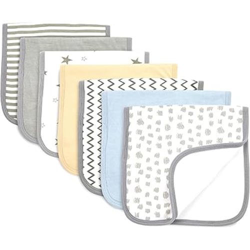 Baby Burp Cloths - 7 Pack Triple Layered - Top and Bottom 100% Cotton and Middle Layer 100% Polyester Fleece - Extra Absorbent and Soft Baby Burp Cloth for Boys and Girls