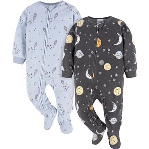 Gerber baby-boys Toddler Loose Fit Flame Resistant Fleece Footed Pajamas 2-Pack