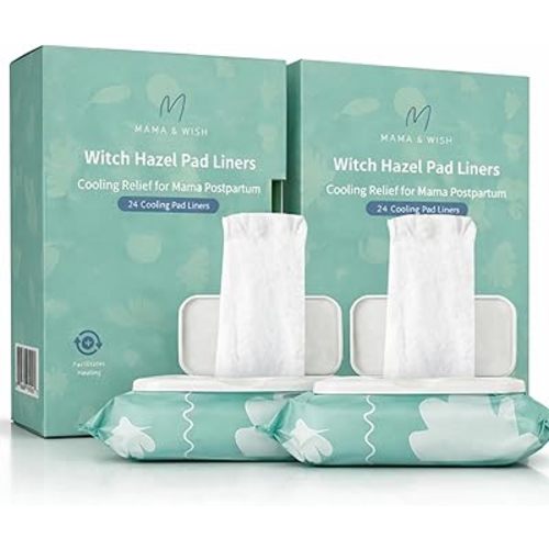 Mama & Wish ® Witch Hazel Pad Liners for Postpartum Care (24 Count) | Full-Length Cooling Perineal Pads | Ice Pads Liner | Postpartum Essentials (2-Pack)