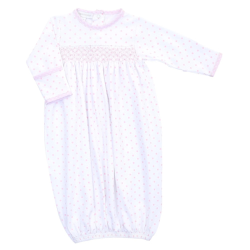 Gingham Dots Smocked Gown in Pink