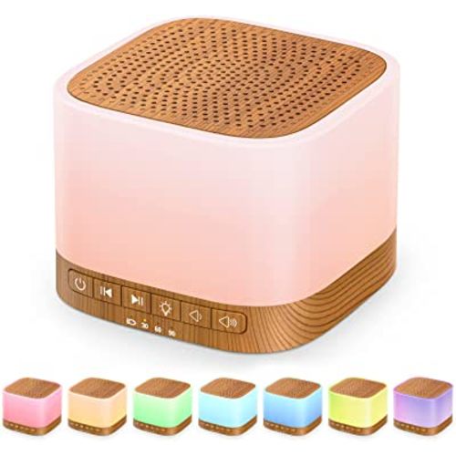 Buffbee Sound Machine with Night Light - White Noise Machine for Sleeping, 20 Soothing Sounds, 10-Color Adjustable Brightness, 32-Level Volume, Sleep Timer, Wood Grain