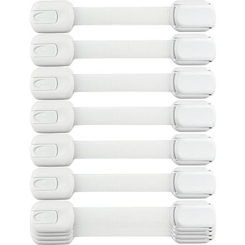 Child Safety Strap Locks (10 Pack) Baby Locks for Cabinets and Drawers, Toilet, Fridge & More. 3M Adhesive Pads. Easy Installation, No Drilling Required, White