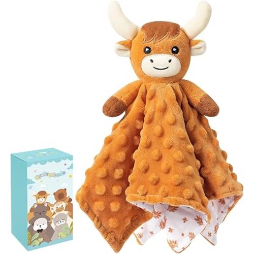 Loveys for Babies,Soft Baby Security Blanket for Newborn Infant Toddler Snuggle Toy Stuffed Animal,Lovey Highland Cow Security Blankets Baby Unisex for Gifts(Highland Cow,12.2in)