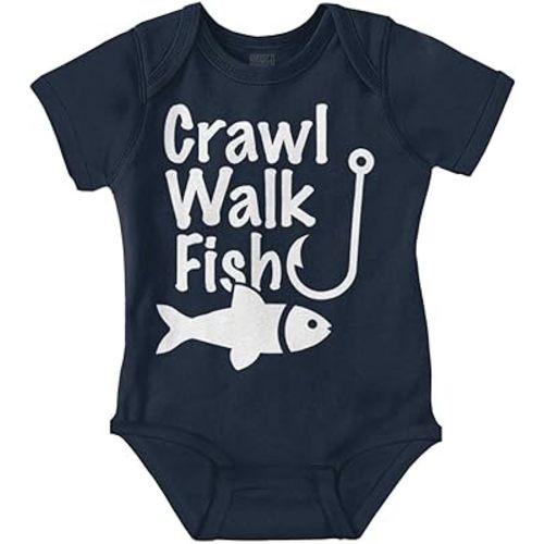 Brisco Brands Crawl Walk Fish Hook Outdoor Lover Baby Romper Boys or Girls