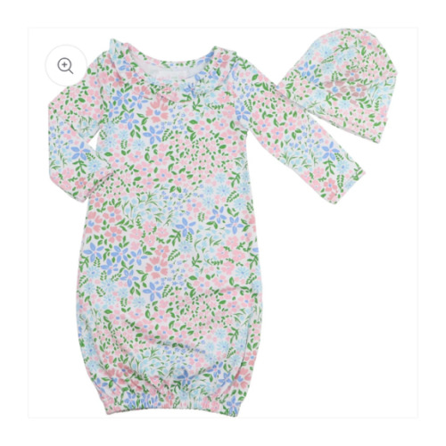 Pink And Blue Floral Knit Baby Gown And Beanie – Cecil & Lou