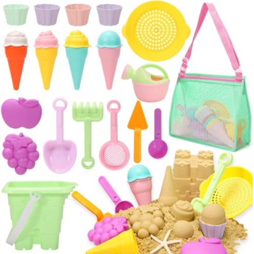 Tagitary Beach Sand Toys for Kids, Beach Toys 23PCS Set with Ice Cream Cake Sand Molds,Toddler Sandbox, Beach Travel
