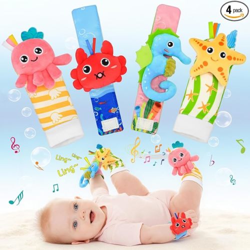 Baby Rattle Socks Set, Baby Toys 0-6 Months Infant Sensory Rattle Toy, Newborn Ideal Baby Shower Gifts for 0-3 6-12 Months Baby Boys Girls, Expecting Moms Essentials