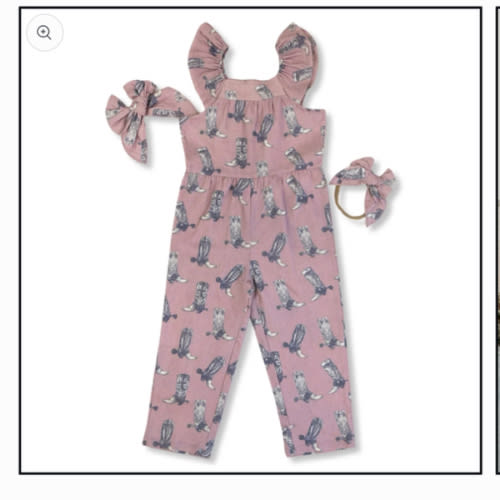 Dusty Rose Boots Cotton Linen Romper / Matching Bow – Cowkid Clothing Company