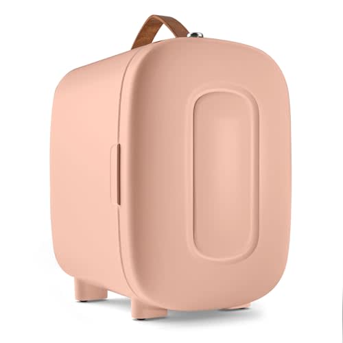 FANSEXPERT Mini Fridge for Bedroom, 4 Liter/6 Cans Skincare Small Refrigerator, AC/DC Portable Mini Cooler & Warmer, Small Fridge for Camping, Dorm, Office, Car (Pink)