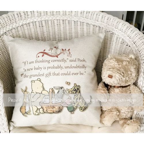 Pooh Throw Pillow / NO Insert Pillow / New Baby Gift / Baby Shower Gift / New Mom / Mother to Be Gifts / Nursery Decor / Personalized