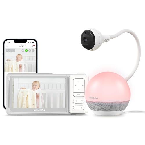 Chillax Baby Monitor Baby Mood Plus,5-inch 1080p HD Camera Wi-Fi Baby Monitor,with Sleep Trainer & Mood Light Soother,Flexible Gooseneck and 360°Pan View,Accessible via Phone App and Nursery Features