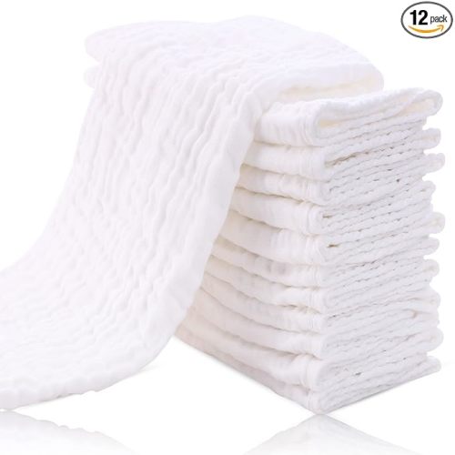 Cute Castle Paquete de 12 paños de muselina para bebé, 100% algodón, ultra absorbentes, grandes, 20 x 10 pulgadas, trapos súper absorbentes para escupir leche, paños para eructos unisex, niño, niña,