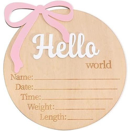 Hello World Birth Announcement - Bow Baby Girl Announcement Sign,Hello World Baby Girl Hospital Sign with Bow(Bow-1)