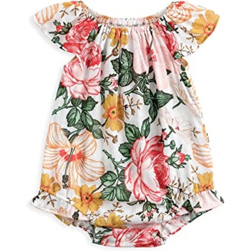 Simplee kids Baby Girls Summer Romper Onesie Infant Newborn Floral Ruffled Sleeveless Bodysuit