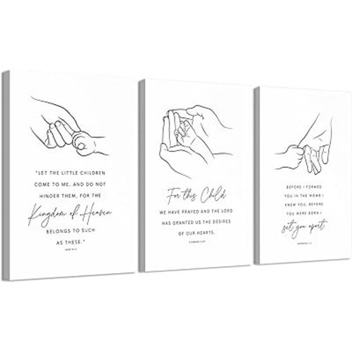 3Pcs Framed Christian Nursery Bible Verse Wall Art pictures Baby Scripture Canvas Painting Posters Prints Wall Decor for Kids Room Living Room Bedroom 12x16in